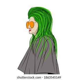 Contemporary cartoon template on white backdrop. Beautiful color. Cartoon style. Vintage print. Fashion concept. Young women.
