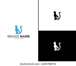 Contemporary Cat Logo Design Collection with Three Elegant Color Choices. Blue and Black Variants Ideal for Branding in Pet Products, Fashion Labels, or Corporate Identity.

