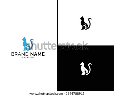 Contemporary Cat Logo Design Collection with Three Elegant Color Choices. Blue and Black Variants Ideal for Branding in Pet Products, Fashion Labels, or Corporate Identity.

