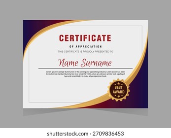 Una Plantilla de certificado contemporánea con un elegante esquema de colores degradados azul y marrón. El diseño incluye tipografía moderna, transiciones de gradiente suaves y acentos de borde refinados. 