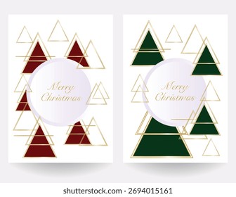 Cartão de Natal Contemporâneo com Motivo Árvore Triangular e Ouro Festivo