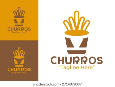 Un logotipo contemporáneo de churros que utiliza líneas de arte limpias ideal para marcas de postres y negocios de bocadillos de moda.