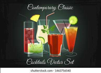 Contemporary classic alcohol cocktails vector set