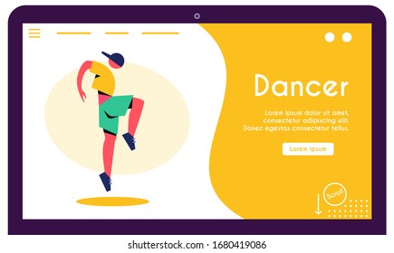 Contemporary and classical dancing set. Dancer character design. Flat vector illustration. Modern dance styles. Hip-hop, break, ballet, house, jazz, funk, popping