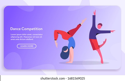 Contemporary and classical dancing set. Dancer character design. Flat vector illustration. Modern dance styles. Hip-hop, break, ballet, house, jazz, funk, popping