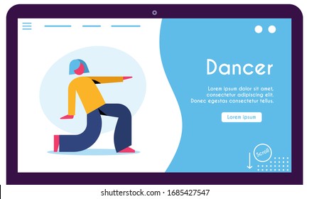 Contemporary and classical dancing set. Dancer character design. Flat vector illustration. Modern dance styles. Hip-hop, break, ballet, house, jazz, funk, popping