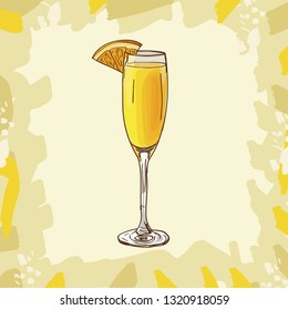 Contemporary Classics Mimosa bar alcoholic drink. Vector hand drawn menu design image collection. Sketch isolated illustration of cocktail.