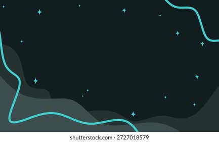 Un fondo contemporáneo y limpio con un cielo nocturno oscuro con estrellas sutiles y líneas curvas onduladas que fluyen, diseñado con un espacio vacío claro para Elementos de texto o gráficos