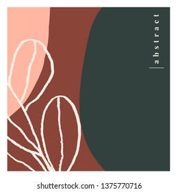 Contemporary collage design with hand drawn botanical elements and abstract shapes in trendy warm color palette. Square social media post template, greeting card, modern wall art.