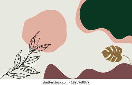 Contemporary collage style design with hand drawn botanical elements and abstract shapes in trendy warm color palette. social media post template, greeting card, modern wall art.