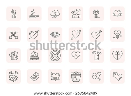 Contemporary collection of 24 vector icons representing Passionate in Regular Bold Outline aesthetic, featuring High Resolution Display Perfect resolution for modern application development.