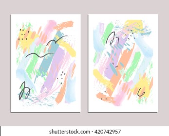 Contemporary collection of abstract brush painting. Modern creative brochure cover template.