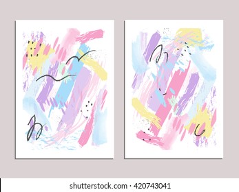 Contemporary collection of abstract brush painting. Modern creative brochure cover template.