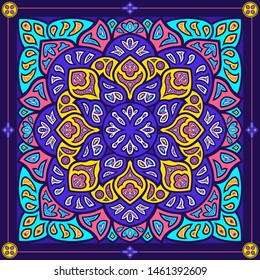 contemporary colorful floral native pattern on dark violet