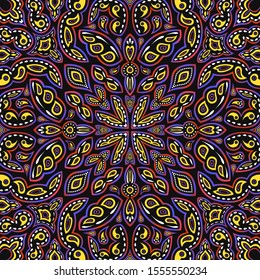 contemporary colorful floral vintage pattern on black