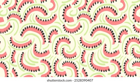 Contemporary colorful seamless pattern with abstract organic shapes. Vector hand drawn sketch unique irregular semicircular forms print. Plain background ornament. 