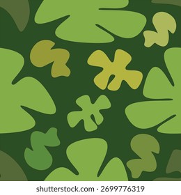 Un patrón de camuflaje contemporáneo y colorido con Formas onduladas y orgánicas en una mezcla de tonos tierra verde, oliva y naranja brillante. Esta textura de Vector sin costuras es ideal para estampados textiles