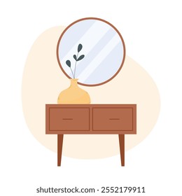 Commode contemporâneo com flores em um vaso