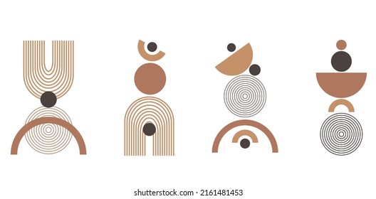 Contemporary compositions with geometric figures. Abstract poster. Boho decor. Mid century art print.