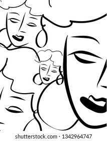Contemporary continuous one line drawing. Decor Printable Art, Abstract Art Prints, Modern Wall Art, House Warming Gift. Hand drawn portrait in modern abstract graphic style. 