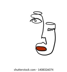 Contemporary continuous one line drawing. Decor Printable Art, Abstract Art Prints, Modern Wall Art, House Warming Gift. Hand drawn portrait in modern abstract graphic style. 