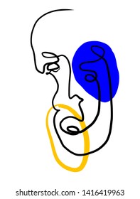 Contemporary continuous one line drawing. Decor Printable Art, Abstract Art Prints, Modern Wall Art, House Warming Gift. Hand drawn portrait in modern abstract graphic style