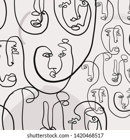 Contemporary continuous one line drawing. Decor Printable Art, Abstract Art Prints, Modern Wall Art, House Warming Gift. Hand drawn portrait in modern abstract graphic style. 
