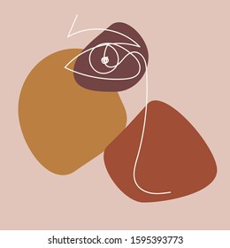 Contemporary continuous one line drawing. Decor Printable, Abstract Prints. Portrait in modern abstract graphic style. Textures with simple colorful pastel shapes.