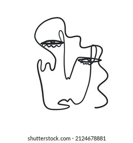 Dibujo continuo de una línea actual. Decoración De Arte Imprimible, Pinturas De Arte Abstracto, Muros Modernos, Regalo De Calentamiento De Casa. Retrato dibujado a mano en estilo gráfico abstracto moderno.