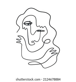 Zeitgenössische kontinuierliche Zeichnung einer Linie. Dekor Druckkunst, abstrakte Kunstdrucke, moderne Wandkunst, Hauswärme Geschenk. Handgezeichnetes Portrait im modernen abstrakten Grafikstil.