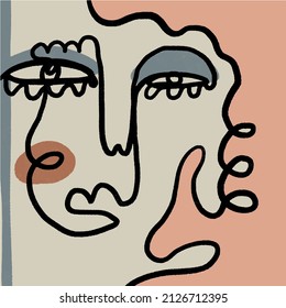 Contemporary continuous one line drawing. Decor Printable Art, Abstract Art Prints, Modern Wall Art, House Warming Gift. Hand drawn portrait in modern abstract graphic style.