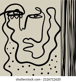 Dibujo continuo de una línea actual. Decoración De Arte Imprimible, Pinturas De Arte Abstracto, Muros Modernos, Regalo De Calentamiento De Casa. Retrato dibujado a mano en estilo gráfico abstracto moderno.