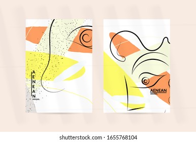 Dibujo manual de una línea libre continuo y contemporáneo. Retrato con logo en estilo gráfico abstracto moderno con líneas y formas orgánicas en tonos pastel simples. Volante se burla de la sombra superpuesta.