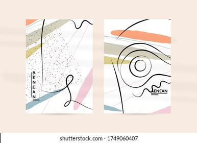 Zeitgenössisches, kontinuierliches und einzeilige Handzeichnen. Logo-Portrait in modernem abstraktem Grafikstil mit einfachen bunten, pastelförmigen Bio-Formen und -Linien. Flieger mit Schattenüberlagerungen verspotten.