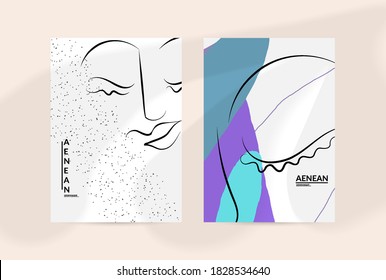 Zeitgenössisches, kontinuierliches und einzeilige Handzeichnen. Logo-Portrait in modernem abstraktem Grafikstil mit einfachen bunten, pastelförmigen Bio-Formen und -Linien. Flieger mit Schattenüberlagerungen verspotten.