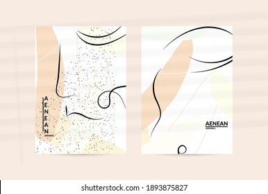Dibujo de mano libre de una línea continuo y contemporáneo. Retrato con logotipo en un estilo gráfico abstracto moderno con líneas y formas orgánicas en pastel sencillas y coloridas. El volante se burla de la sombra.