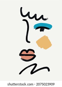 Retrato continuo de una línea actual. Decoración De Arte Imprimible, Pinturas De Arte Abstracto, Muros Modernos, Regalo De Calentamiento De Casa. Retrato dibujado a mano en estilo gráfico abstracto moderno.