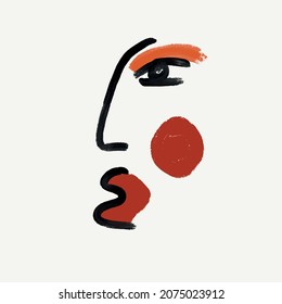 Retrato continuo de una línea actual. Decoración De Arte Imprimible, Pinturas De Arte Abstracto, Muros Modernos, Regalo De Calentamiento De Casa. Retrato dibujado a mano en estilo gráfico abstracto moderno.