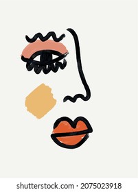 Contemporary continuous one line portrait. Decor Printable Art, Abstract Art Prints, Modern Wall Art, House Warming Gift. Hand drawn portrait in modern abstract graphic style.
