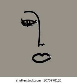 Contemporary continuous one line portrait. Decor Printable Art, Abstract Art Prints, Modern Wall Art, House Warming Gift. Hand drawn portrait in modern abstract graphic style.