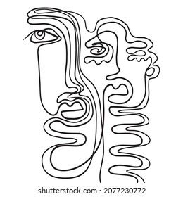 Retrato continuo de una línea actual. Decoración De Arte Imprimible, Pinturas De Arte Abstracto, Muros Modernos, Regalo De Calentamiento De Casa. Retrato dibujado a mano en estilo gráfico abstracto moderno.