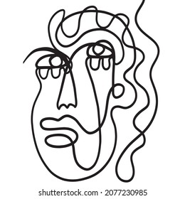 Contemporary continuous one line portrait. Decor Printable Art, Abstract Art Prints, Modern Wall Art, House Warming Gift. Hand drawn portrait in modern abstract graphic style.