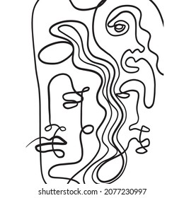 Contemporary continuous one line portrait. Decor Printable Art, Abstract Art Prints, Modern Wall Art, House Warming Gift. Hand drawn portrait in modern abstract graphic style.