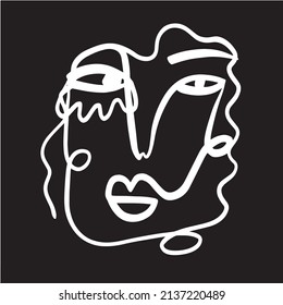 Retrato continuo de una línea actual. Decoración De Arte Imprimible, Pinturas De Arte Abstracto, Muros Modernos, Regalo De Calentamiento De Casa. Retrato dibujado a mano en estilo gráfico abstracto moderno.