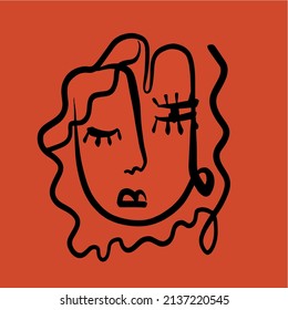 Contemporary continuous one line portrait. Decor Printable Art, Abstract Art Prints, Modern Wall Art, House Warming Gift. Hand drawn portrait in modern abstract graphic style.