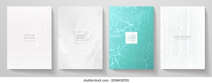 Contemporary Cover Design Set. Art Pattern With White Splash Paint, Old Cracked Texture, Smudge On Black Background. Artistic Vector Collection For Notebook, Flyer Template, Luxe Grunge Poster