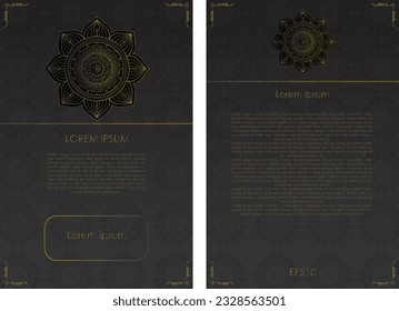 Contemporary cover design set. Luxury background with gold art of mandala. Premium vector backdrop for business layout, digital golden certificate, formal brochure template