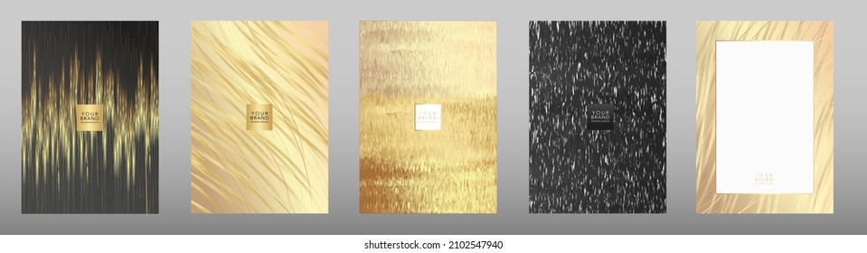 Contemporary Cover Design Set. Premium Creative Dynamic Line Background In Luxury Black And Gold Color. Stripe Pattern Formal Premium Vector Layout For Business Certificate, Catalog, Menu Template