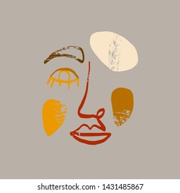 Contemporary creative woman or man portrait. Simple aesthetic composition in pastel colors. Fashion beauty concept. Modern girl face in abstract style