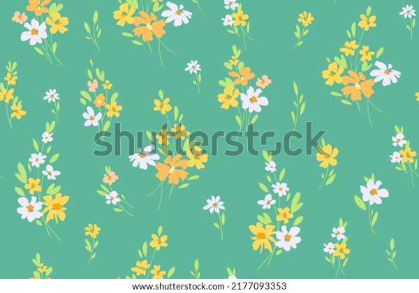 Contemporary cute floral print with natural flowers on woodland for digital wallpaper and textile in ditsy style ,botanical vector template 